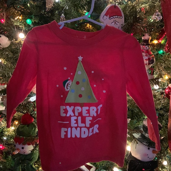 Cat & Jack (Size 3T) “Expert Elf Finder” Red Long Sleeve T-Shirt W/opening flap - Picture 4 of 5